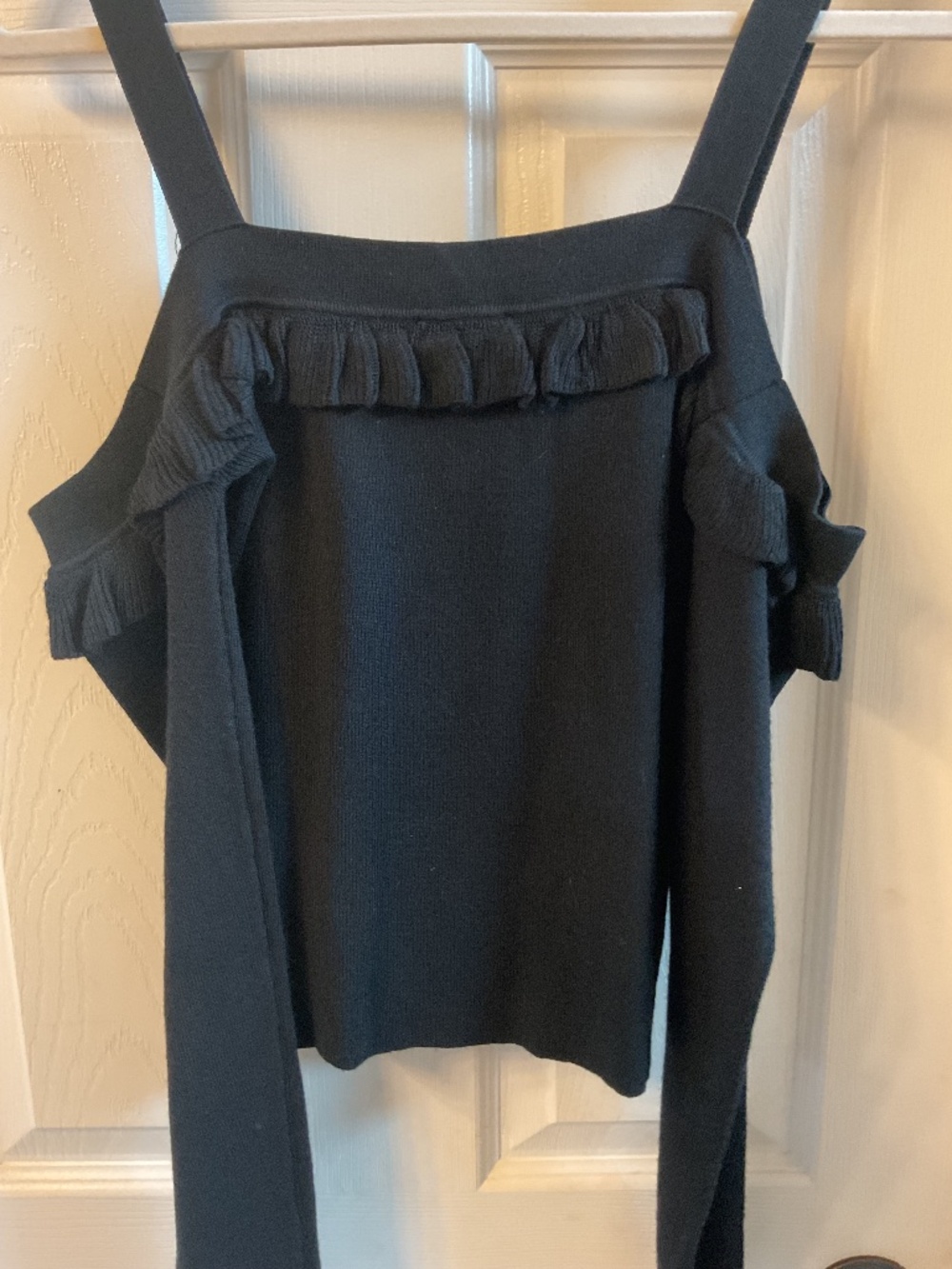 Venus off the shoulder cropped sweater with ruffles and dropped shoulders